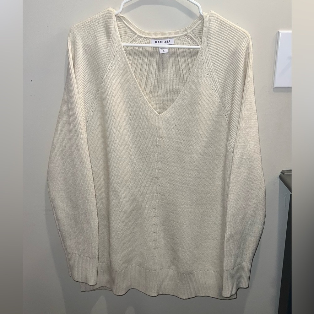 Athleta Marino Wool Blend Hanover V-neck Ivory Sweater - Size Large